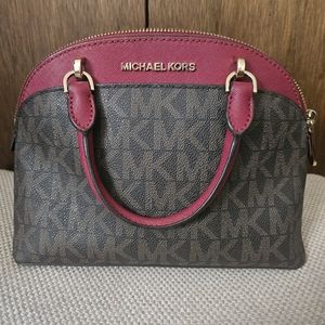 Michael Kors SM Dome Satchel Brown/Cherry
